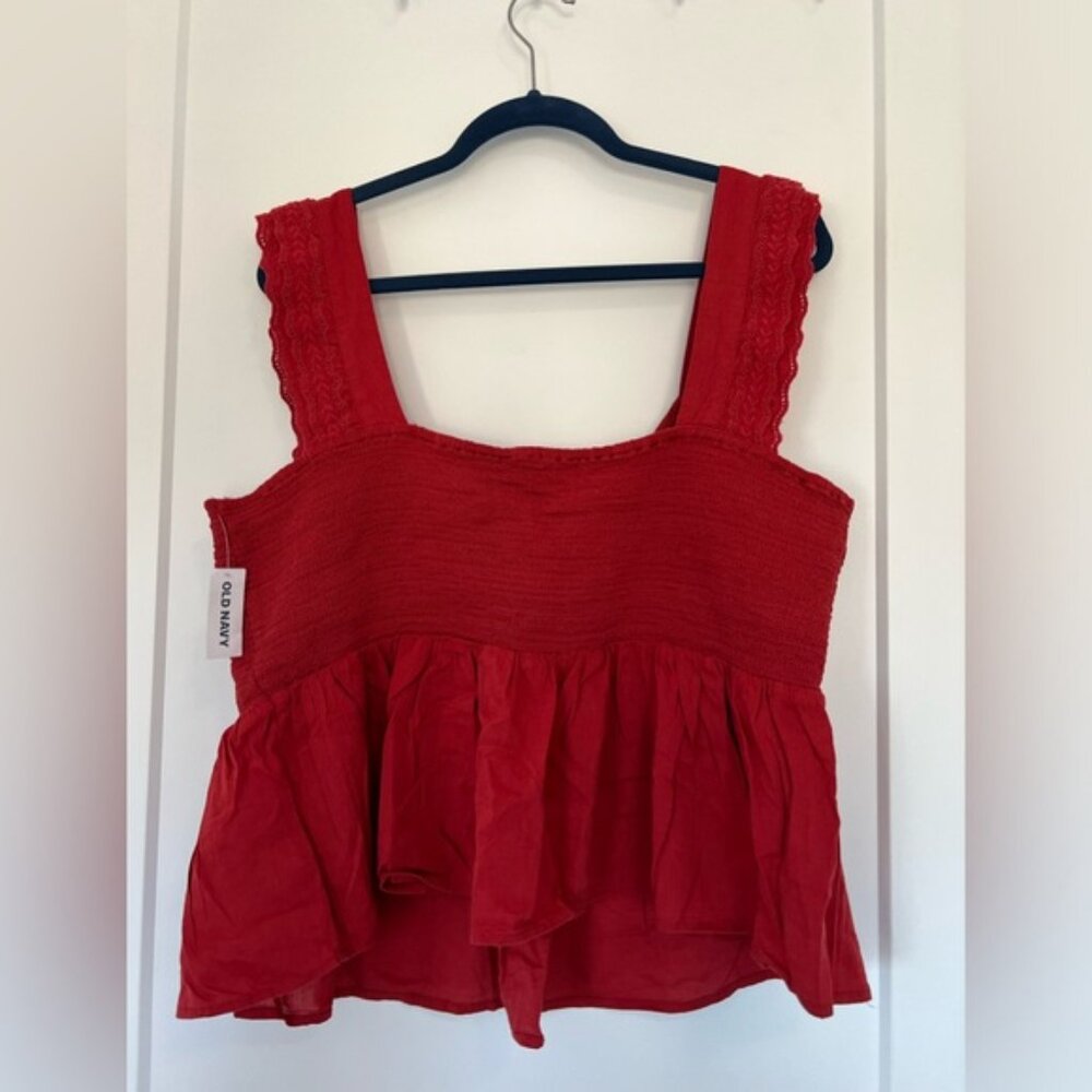 Old Navy - Fitted Smocked Flutter-Sleeve Cutwork Top - Picture 5 of 6